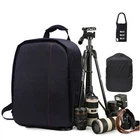 Стильный рюкзак для фототехники Photo Bag фоторюкзак с креплением для штатива чёрный c оранжевым + дождевик + кодовый замочек-карабин (mrk0013)
