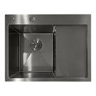 Кухонная мойка MIXXUS MH6350L Nano-Black графит 3.0/0.8 мм из нержавеющей стали интегрированное правое крыло (MI7045)