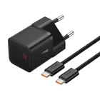 Адаптер сетевой Baseus GaN5 Fast Charger (mini) |1Type-C, 20W/3A, PD/QC| (With C to C 100W 1m cable) Black