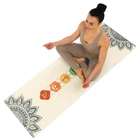 Килимок для йоги Льняний (Yoga mat) двошаровий 3мм Record (розмір 183x61x0,3см, джут, каучук, бежевий, з принтом Мандала Чакри) (FI-7157-1)