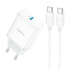 Сетевого зарядного пристрою HOCO C104A Stage single port PD20W Charger Set (Type-C to Type-C) (EU) White (6931474782915)