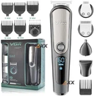 Акумуляторний триммер для стрижки бороди та вусів з USB та LED-дисплеєм VGR V-105 Pro Чорний + Масло для змащення лез