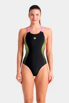 Купальник закрытый для женщин Arena OPENINGS SWIMSUIT V BACK LB черно-салатовый Женщины 42 008063-590