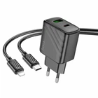 Зарядний пристрій Hoco CS23A 1USB 1USB-C PD/QC 30W + Type-C to Lightning Cable Black