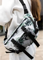 Большая тканевая женская поясная сумка бананка SAMBAG принт Leaves (1120038721)