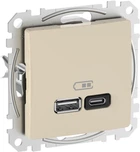 Розетка USB Schneider Electric тип A+C, 3A, 45Вт Бежевий SDD112404
