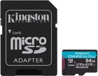 Карта памяти Kingston Canvas Go! Plus microSDXC 64GB UHS-I U3 V30 + SD-адаптер (SDCG4/64GB)