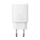 Сетевое зарядное устройство адаптер Baseus Compact Quick Charger (CCXJ-B02) |1USB/1Type-C, 20W/3A, поддержка быстрой зарядки QC/PD, многоуровневая система защиты, универсальная совместимость, компактный| Белый