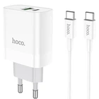 Мережевий зарядний пристрій адаптер Hoco C80A Rapido |1USB/1Type-C, 20W/3A, підтримка швидкої зарядки QC/PD, багаторівневий захист, універсальна сумісність| + Кабель Type-C to Type-C у комплекті |1 м| Білий