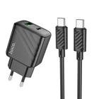 Мережевий зарядний пристрій Hoco CS23A, 1USB, 1Type-C, PD, QC 30W, Type-C to Type-C, Чорний