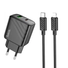 Мережевий зарядний пристрій Hoco CS23A, 1USB, 1Type-C, PD, QC 30W, Type-C to Lightning, Чорний