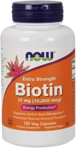 Биотин, Biotin, Now Foods, повышенная прочность, 10 мг (10000 мкг), 120 вегетарианских капсул