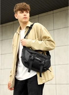 Большая мужская поясная сумка бананка Sambag для планшета DynamicDart черная тканевая
