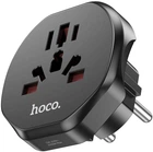Перехідник мережевий Hoco AC6 універсальний адаптер для всіх виделок EU UK US AUS 3C 3Plug 2Plug 10A 2500W Black