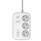 Мережевий подовжувач LDNIO SEW3452 |порти 3USB/1Type-C, 3 розетки, 30W/10A, підтримка швидкої зарядки QC/PD, кабель 2 м, керування через Wi-Fi з додатку, таймер і розклад для економії електроенергії| Білий
