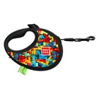 Поводок-рулетка для собак WAUDOG R-leash Блоки M, 5 м, до 20 кг, светоотражающая лента, контейнер для пакетов, металлический карабин 256-4056