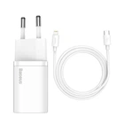 Сетевого зарядного пристрою Baseus Super Si 1C 20W With Simple Wisdom Data Cable Type-C/iP 1m White (TZCCSUP-B02)