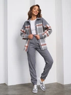 Костюм с рубашкой и штанами в стиле casual свободного кроя молодежный в клетку клетчатый с джогерами ISSA PLUS SA-657 XL светло-серый (issa2007682744534)