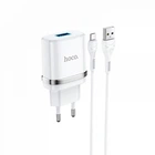 Мережевий зарядний пристрій Hoco N1, USB, 12W, білий, кабель USB to MicroUSB