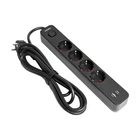 Подовжувач Videx 4 гнізда 3,4А USB(QC) USB-C(PD18W) 3 м із заземленням і вимикачем чорний
