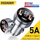 Автомобильное Зарядное устройство ESSAGER 80W QC3.0+PD3.0 Type-C в прикурюватель авто на 3 выхода, вольтметр
