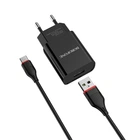 Мережевий зарядний пристрій Borofone BA20A, кабель USB to Type-C, 1USB, 2.1A, Black