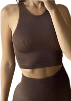 Топ в рубчик женский из микрофибры с открытыми плечами Giulia Halter Top RIB Deep Taupe S/M Коричневый