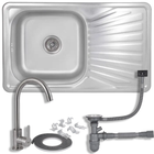 Кухонна мийка Brinex 7848, врізна, з крилом, нержавіюча сталь Micro Decor 0.8 мм, прямокутна, зі змішувачем та сифоном