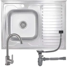 Кухонна мийка Brinex 6080-L, накладна, з крилом, одноважільним змішувачем та сифоном, нержавіюча сталь, сатин (SD00054108)