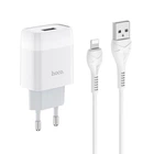 Мережевий зарядний пристрій Hoco C72A USB 2.1A Lightning 1m, White