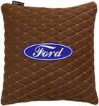 Подушка в авто EVAtech из алькантары 30 x 30 см Ford коричневая с коричневой нитью малый ромб (SPSALMRZZV010)