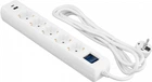 Подовжувач-фільтр мережевий 2E 5 x Тип F 3 x 1.5 мм кв 16A 1 x USB-A 1 x USB-C із захистом від перенапруги 3 м Білий (2E-SP515M3USBWH)