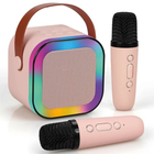 Дитяче бездротове караоке K-12 Bluetooth колонка + 2 мікрофони RGB підсвічування рожевий