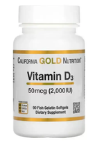 Витамин D3 50 мг, California Gold Nutrition, 90 капсул