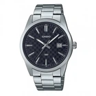 Мужские классические часы Casio MTP-VD03D-1A серебристые с чёрным циферблатом