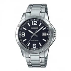 Мужские классические часы Casio MTP-V004D-1B2 серебристые с чёрным циферблатом