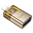Адаптер Hoco UA36 - переходник iPhone Lightning (папа) to USB (мама) OTG transparent adapter Gold