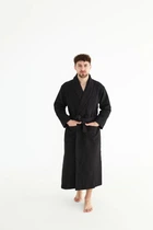 Мужской вафельный халат кимоно Черный плотность 320 г/м2, размер XXXL, 100% хлопок