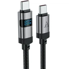 Кабель для заряджання та передачі даних USB-C 60W 3A, цифровий дисплей, нейлонова обплетення, 1.2 м, чорний