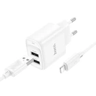 Мережевий зарядний пристрій з кабелем HOCO C141A Smart dual-port charger set(iP) білий
