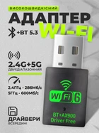 Адаптер Wi-Fi 6 двохдіапазонний Bluetooth 5.3 600 + 286 Мб/с сигнал 2в1 AX900 Mbps бездротовий міні вай фай ресивер USB3.0 для ПК ноутбука комп’ютера wifi 5G 2.4/5 ГГц plug and play блютуз висока швидкість