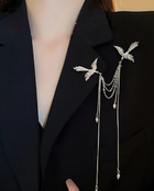 Брошка Fashion Jewerly две ласточки с цепочками женская бижутерия, серебристая (SVS)