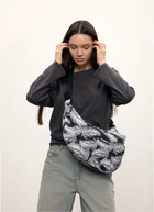 Жіноча тканинна сумка Хобо SAMBAG Чорний з принтом Palm (5163050528)