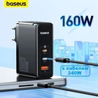 Мережевий зарядний пристрій Baseus GaN5 Pro 160W Type-C + USB 5A с функцией быстрой зарядки QC4.0+PD3.1 + Кабель Type-C to Type-C 240W 48V/5A 1м (P10110825113-00) Black