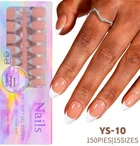 Гелевые типсы для наращивания Soft Gel с французским маникюром миндаль М глянец 150 шт бежевые с белым френчем (010)