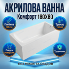 Ванна Insana Milas 180x80см акрилова пристінна чаша для ванни без ніг 38 см глибина компакт біла