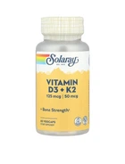 Вітаміни D3 та K2, без сої, Solaray 60 капсул VegCap