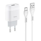 Мережевий зарядний пристрій Hoco C72A USB білий + кабель USB to Type-C