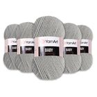 Упаковка YarnArt Baby, Светло-серый №855, 5шт – акриловая пряжа, набор для вязания детской одежды, игрушек, пледов (метраж 1 мотка - 50г /150м)