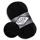 Alize Super Lana Maxi, Черный №60 - толстая полушерстяная пряжа 100 г / 100 м, 25% шерсть / 75% акрил, для объемных изделий, СуперЛана Макси